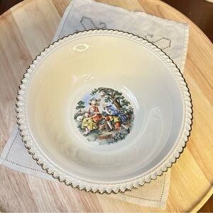 Vintage Harker Pottery Godey Prints Colonial Couple 22k Gold Serving Bowl